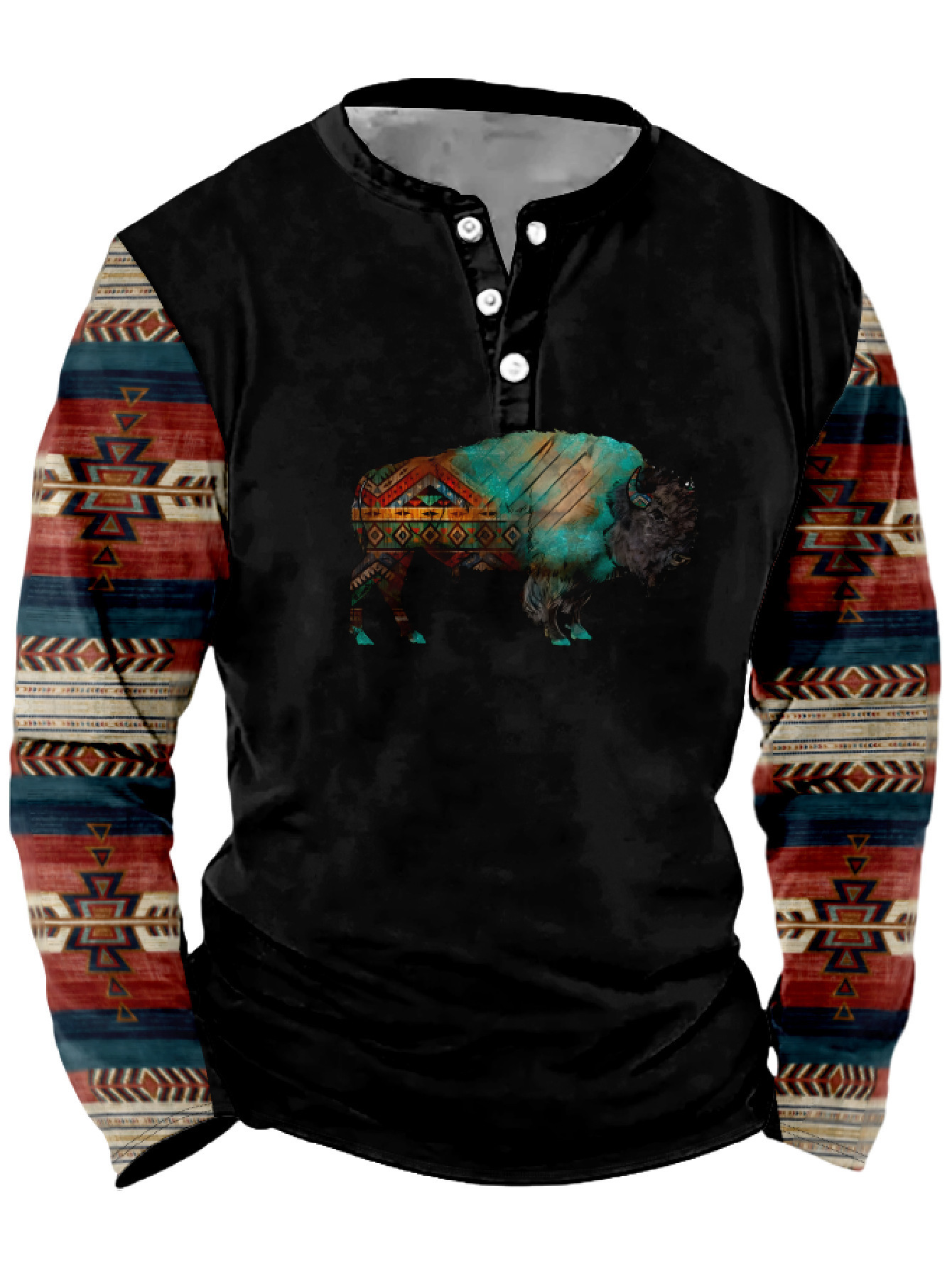 Summer Men's Digital Print 3-Button Henley Trendy Casual T-Shirt_viptrois.com