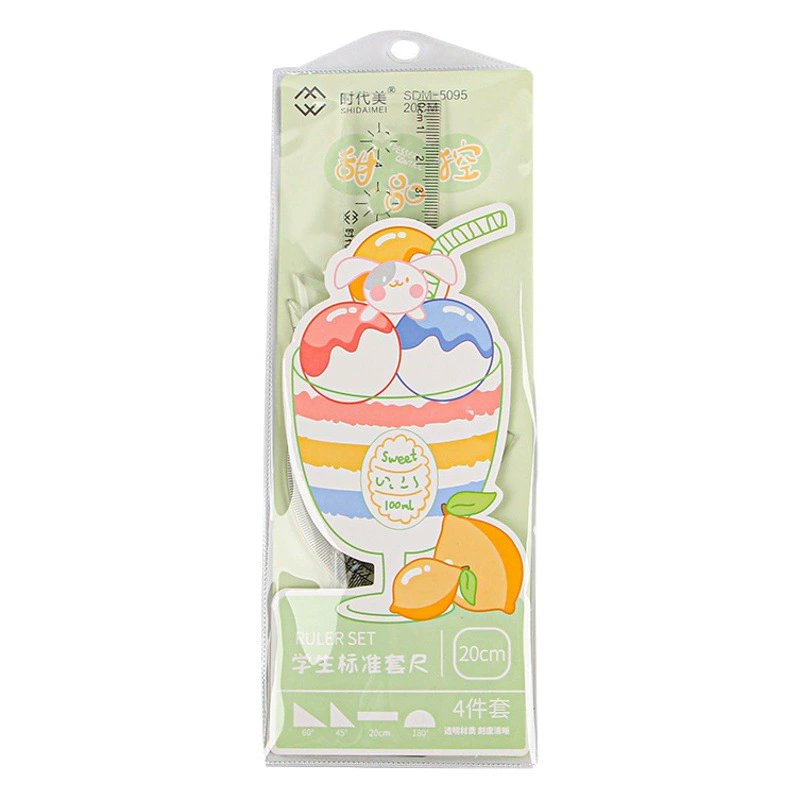 Мультяшная линейка набор из четырех частей для детей с высоким размером лица треугольная линейка мера линейка набор канцелярских товаров для учащихся начальной школы оптом