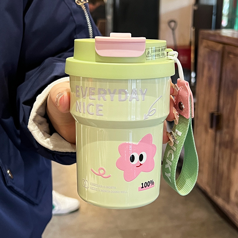 高颜值女生双饮咖啡杯车载随行便携吸管水杯真空316不锈钢保温杯|undefined