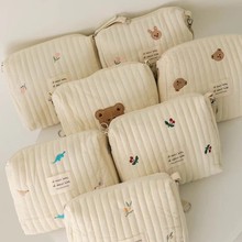 现货韩国ins拉链刺绣衍棉妈咪包婴儿手推车挂包尿布包出行便携