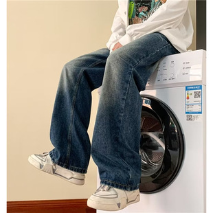 American Hip-Hop Straight-Leg Jeans for Men, Autumn and Winter Casual Trendy Retro Japanese Style Cool High Street Floor-Length Pants