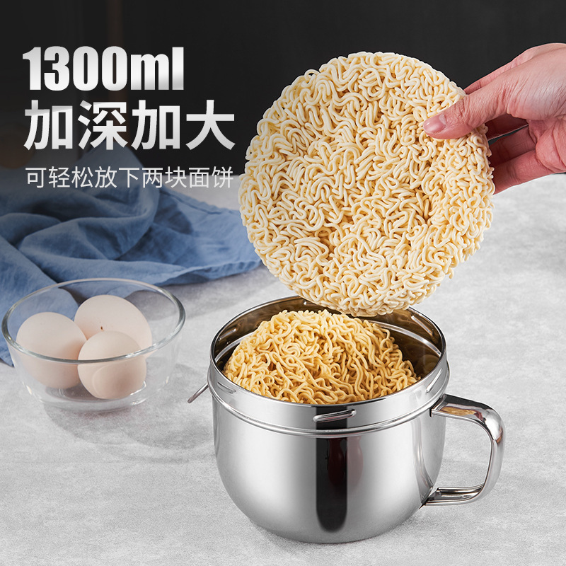 厚みのあるステンレス製のファーストフードカップ、丸型ライスジャー、学生用弁当箱、蓋付き中華風大型インスタントラーメン容器|undefined