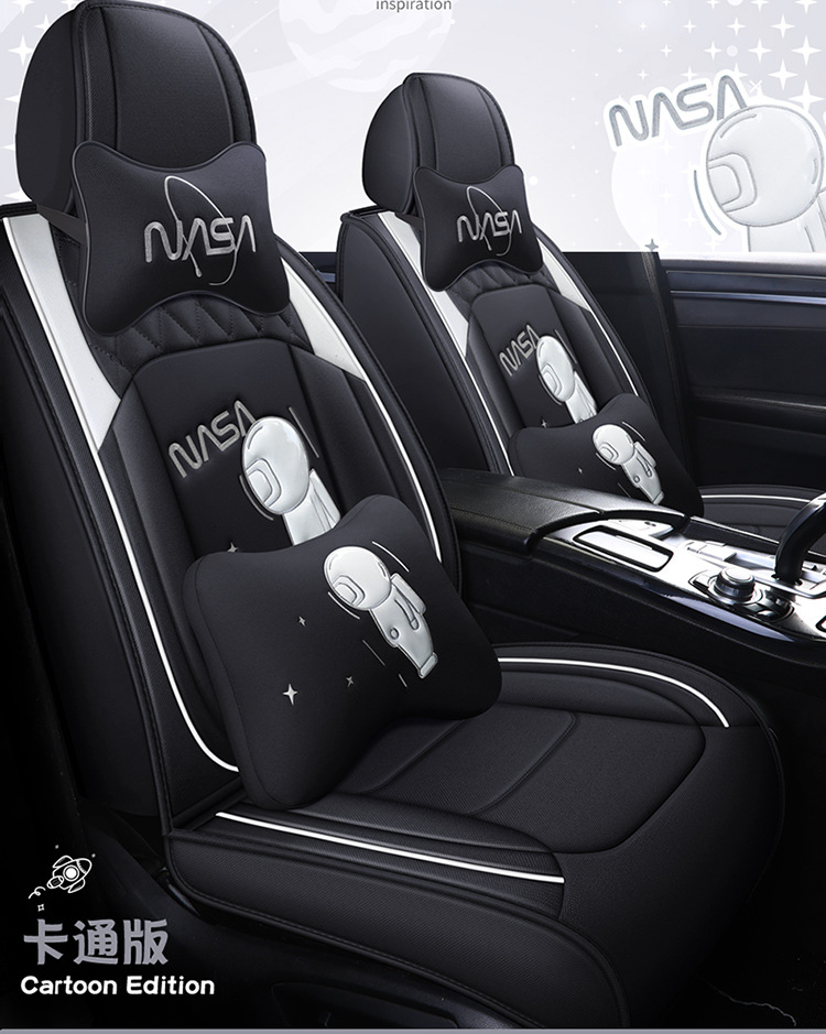 Summer New Car Seat Cushion, Linen Seat Cover, Universal for All Seasons, Fully Surrounded Linen Fabric Cushion, Cartoon Special Cushion