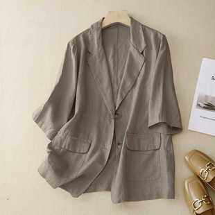 Actual Shot of 2025 Summer New Retro Literary Loose Versatile Casual Three-Quarter Sleeve Button Short Jacket Women's Small Suit