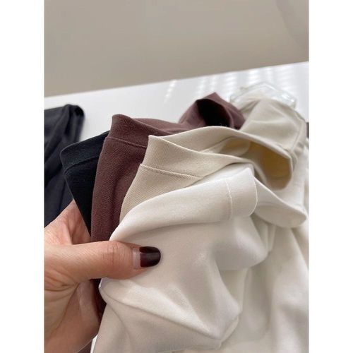 Simple velvet ribbed embroidery round neck slimming T-shirt for women, super soft and versatile, crew neck, loose long sleeve base shirt, trendy