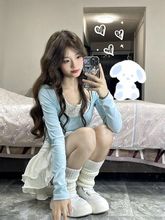 纯欲少女假两件长袖女时尚套装2025秋季新款可爱软妹半身裙两件套