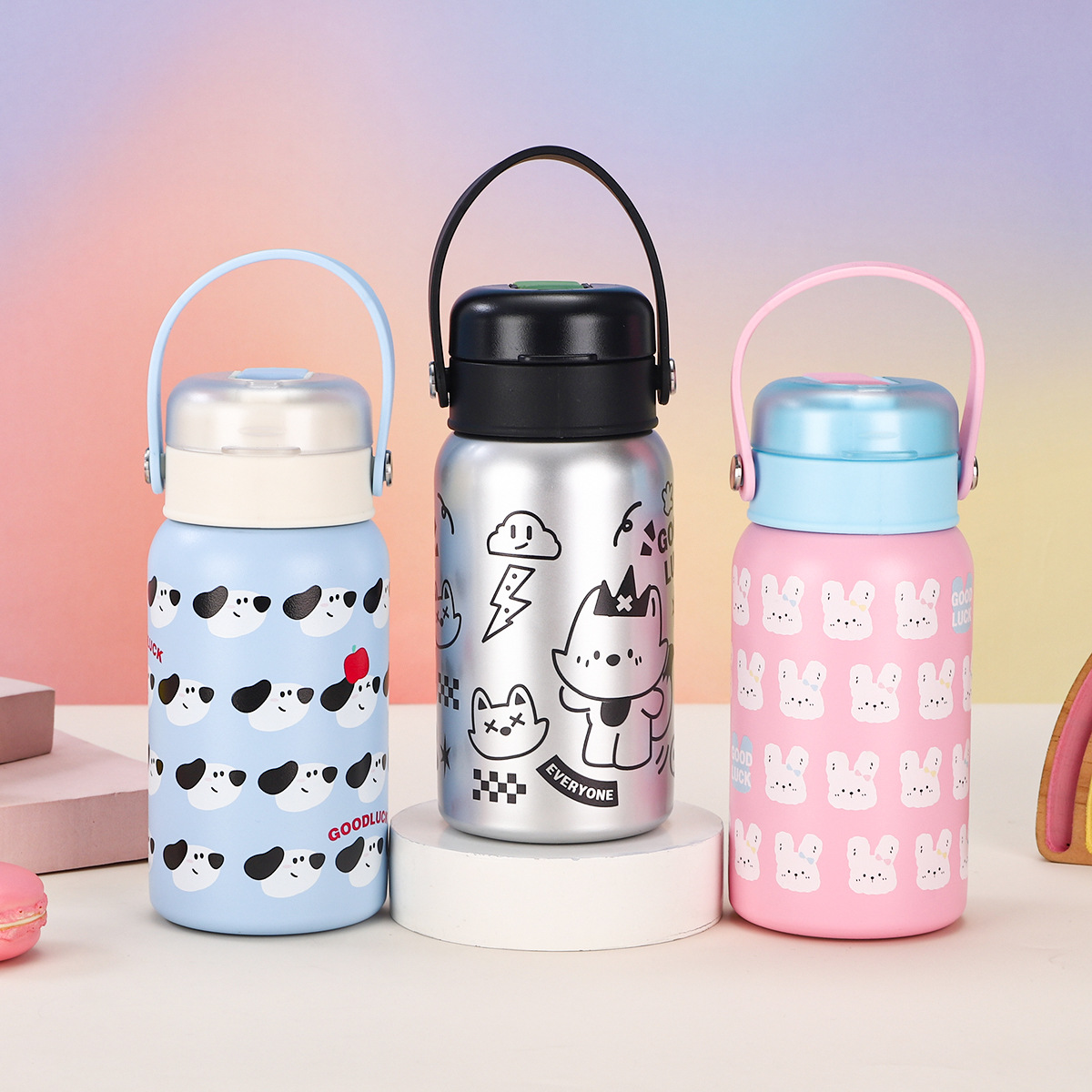 Cute 3D Printed Silicone Handle Water 316 Stainless Steel Vacuum Top Quality Insulated Outdoor Portable Dual-Use Cup_voghion.com