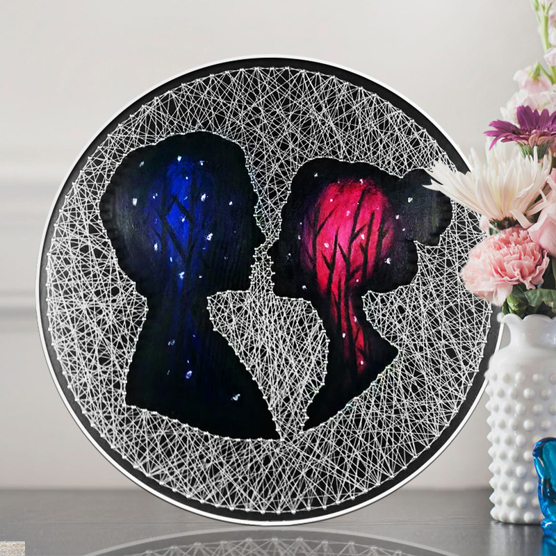 爱情侣弦丝画 钉子绕纱线装饰画手工DIY成人减压节日礼物品材料包