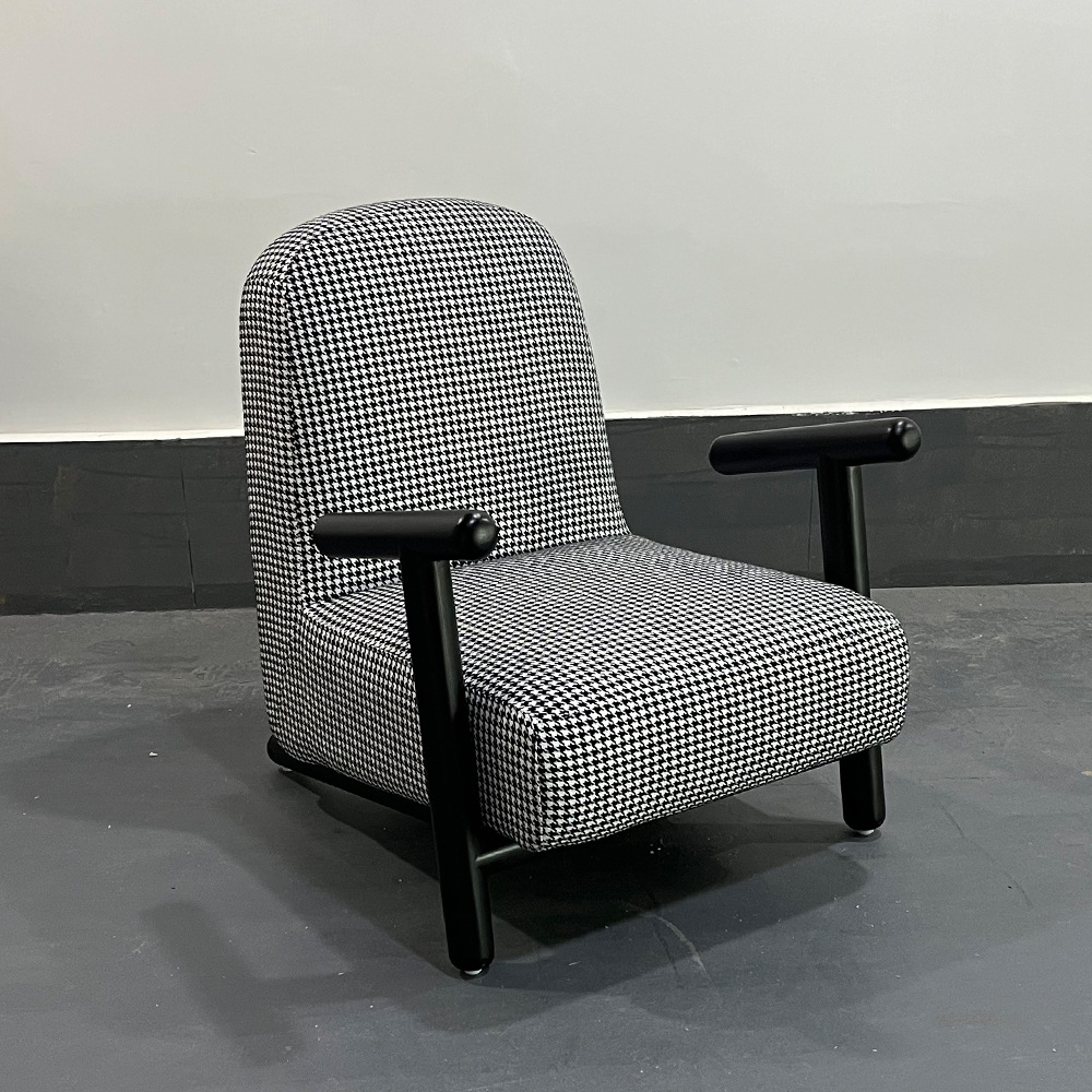 Houndstooth Fabric Armchair Nordic Single Sofa Chair Hotel Room Designer Solid Wood Ash Leisure Chair