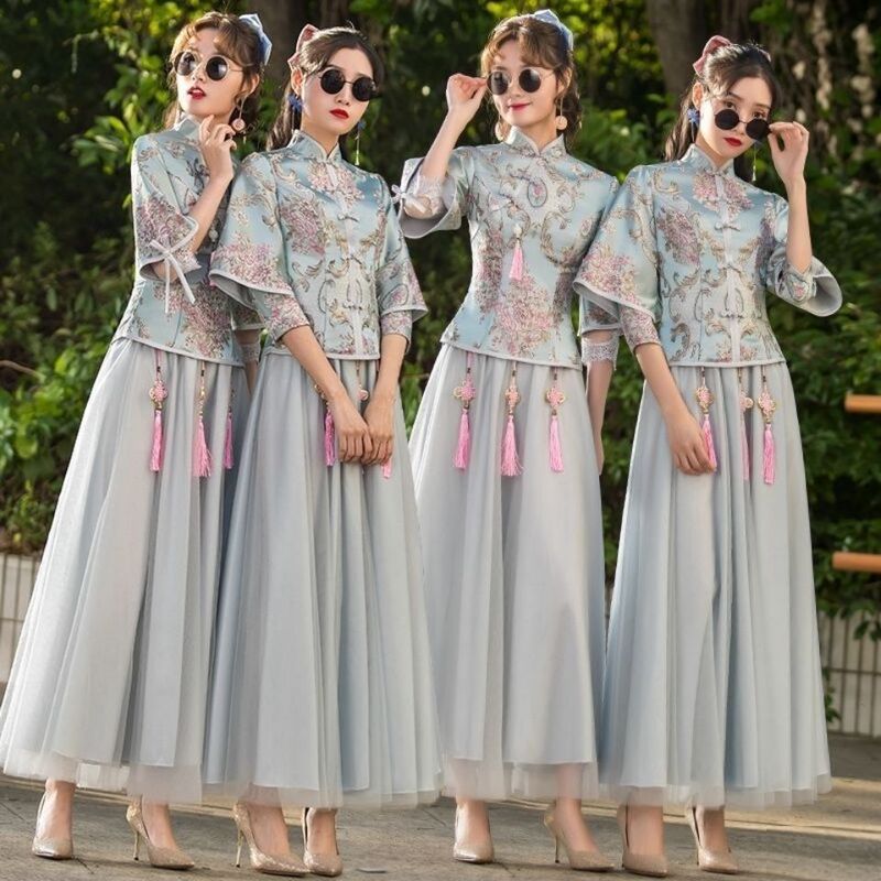 Bridesmaid Dress 2021 New Chinese Style Bride Bridesmaid Group Wedding Sister Dress Chinese Style Long Xiuhe Slim Dress Bridesmaid Dress 2021 New Chinese Style Bride Bridesmaid Group Wedding Sister Dress Chinese Style Long Xiuhe Slim Dress