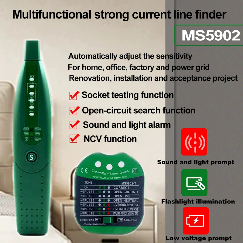 MS5902 Многофункциональный тестер автоматических выключателей, детектор линии розетки, многофункциональный настенный детектор