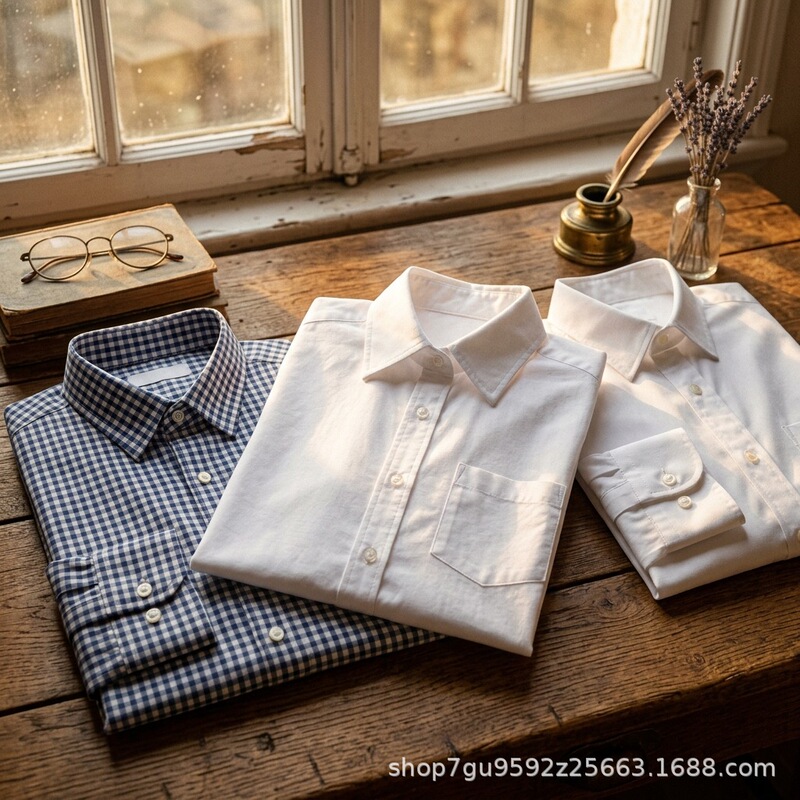 Japanese-Style Academy Style Fresh and Simple Women's Shirt with Pointed Collar, Long and Short Sleeves, Work Uniform, Student School Uniform, Class Uniform, White Shirt for Women Japanese-Style Academy Style Fresh and Simple Women's Shirt with Pointed Collar, Long and Short Sleeves, Work Uniform, Student School Uniform, Class Uniform, White Shirt for Women
