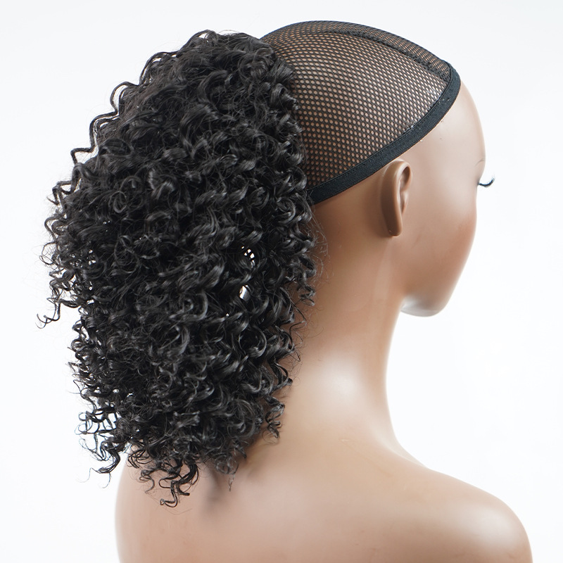 Synthetic hair Chemical fiber high-temperature silk wig short hair explosive head curly drawstring ponytail_voghion.com