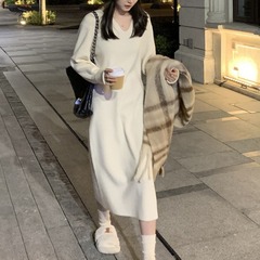 中长款宽松气质毛衣裙春秋季2025新款内搭气质修身针织连衣裙女