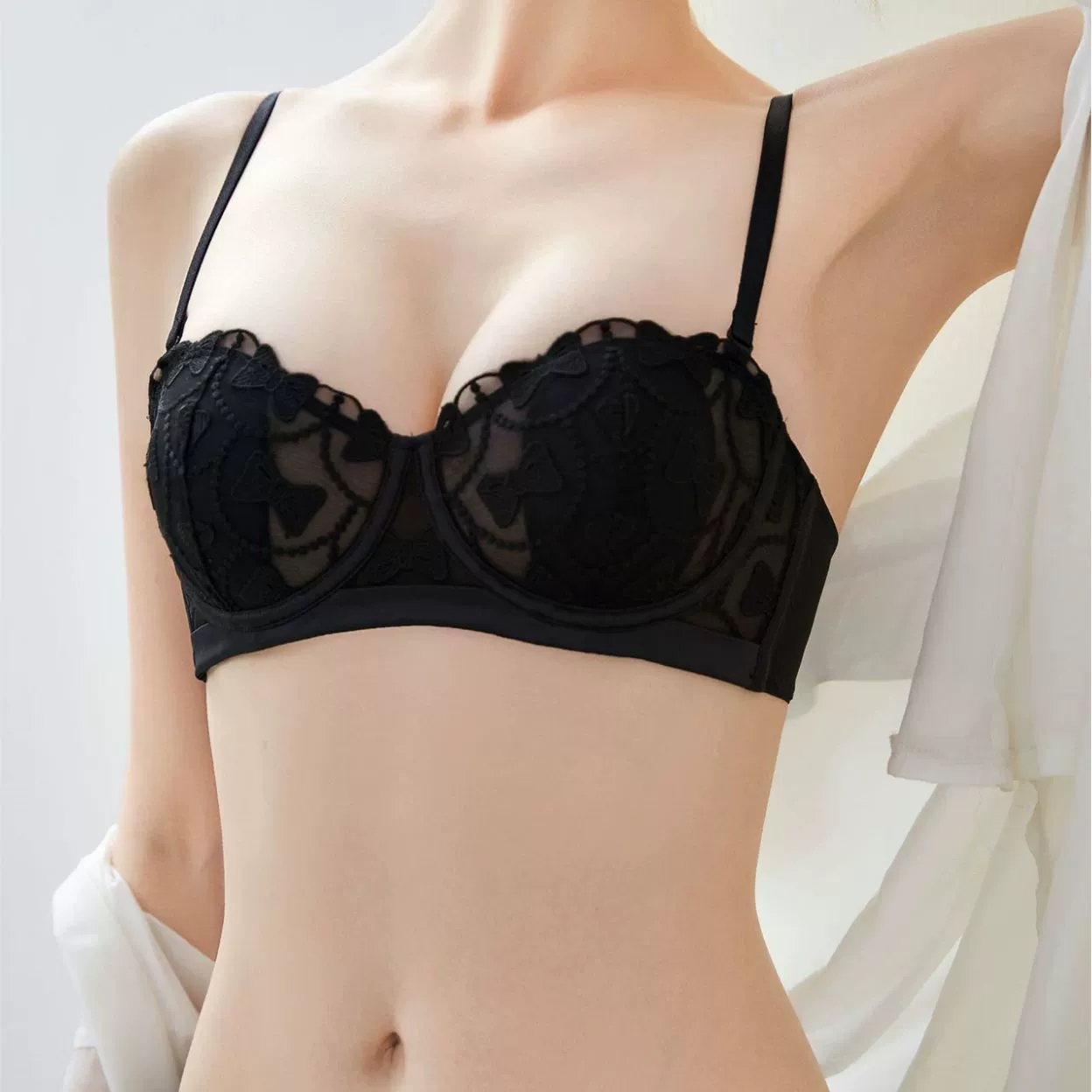 Кружевное летнее тонкое нижнее белье, ультратонкий поддерживающий sexy бюстгальтер, комфортный комплект, французский стиль