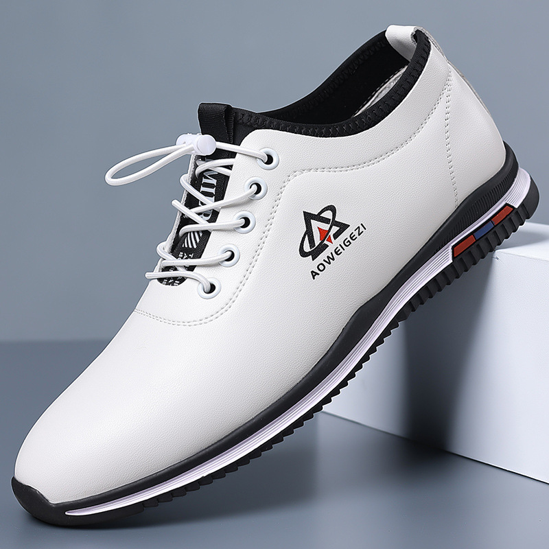 成年休闲鞋勤务男鞋2025秋季牛皮面舒适免系带男人开车驾车白鞋