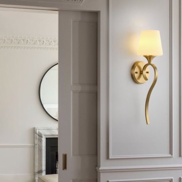 All-Copper American Wall Lamp Living Room Background Wall Lamp Modern Simple French Retro Bedroom Bedside Lamp Hotel Wall Lamp