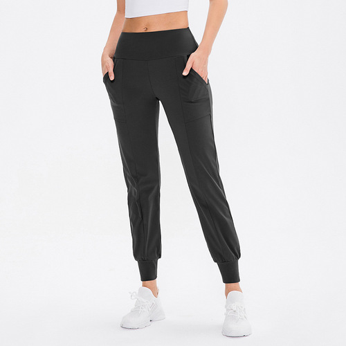 Women's Loose Sports Pants Foot-binding Casual Running Fitness Training Stretch High Waist Pocket Yoga Pants 12363