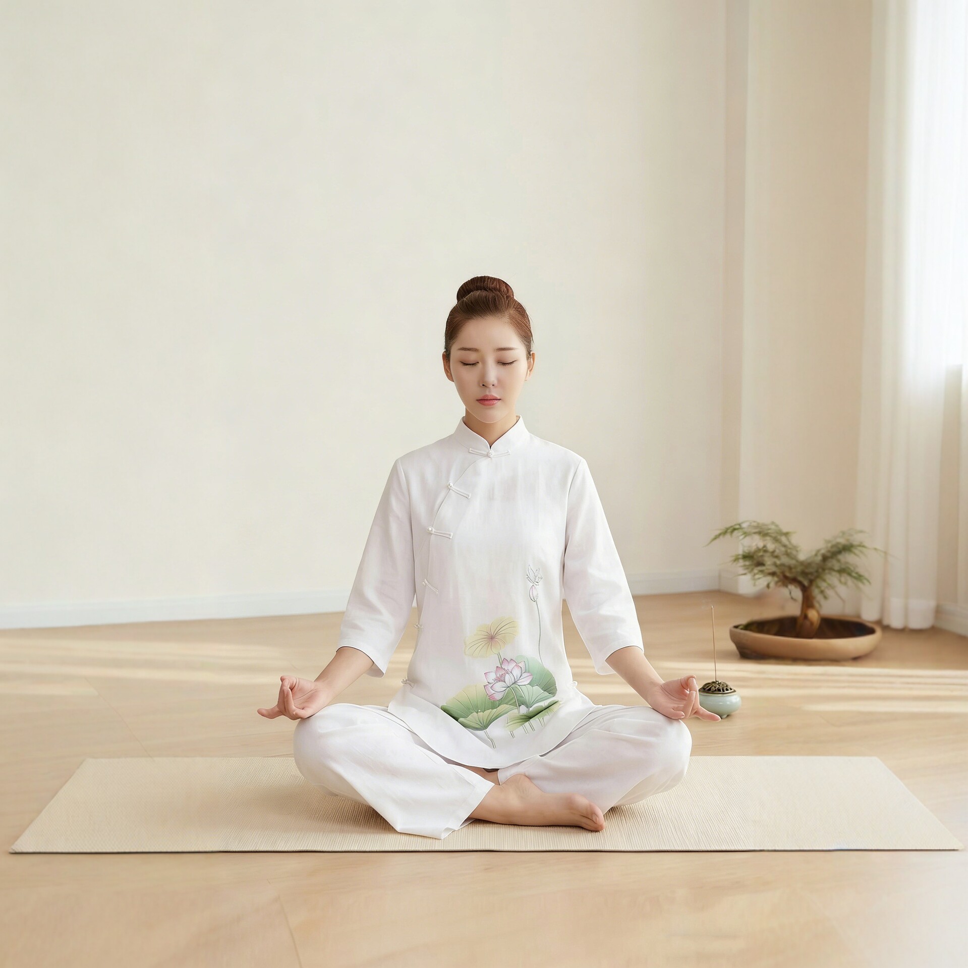 棉麻禅修服女套装新中式茶艺师居士服透气排汗瑜伽养生工装春秋款
