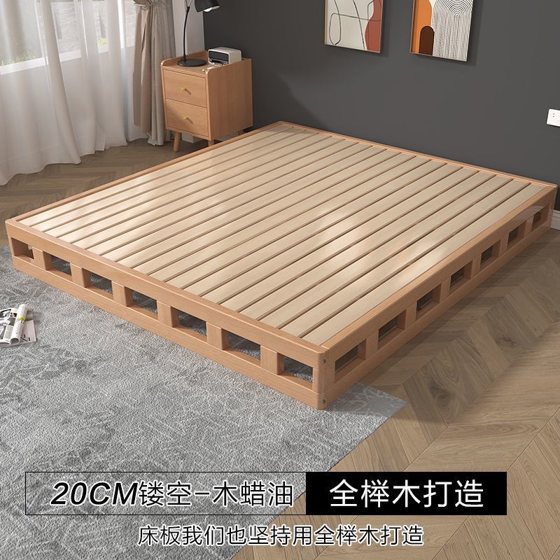 Madera de haya, cama de tatami japonesa, cama de piso, cama de madera maciza, cama sin cabezal de cama, cama doble de pino moderna y simple, cama baja image 14