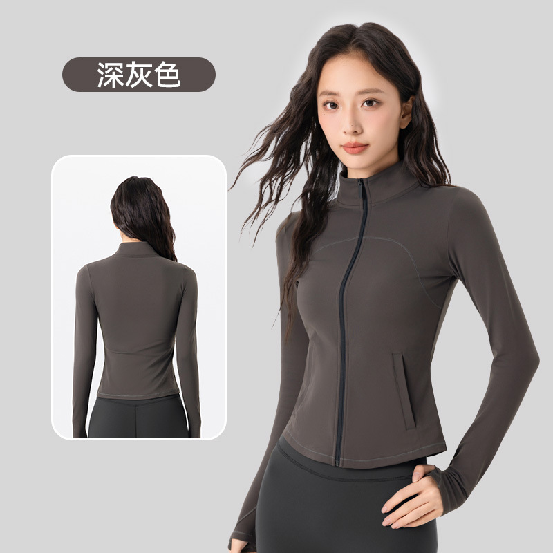 跨境加绒运动外套女锁温保暖显瘦健身服长袖秋冬立领拉链瑜伽上衣|undefined