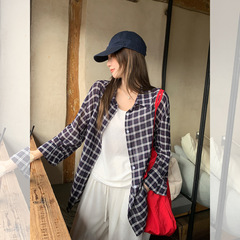 韩系复古格子慵懒风衬衫长袖女2025秋季松弛感宽松百搭显瘦上衣