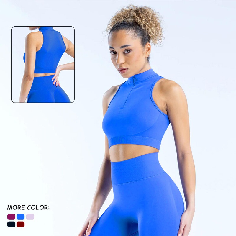 Dfyne New 1/4 Zipper Vest Seamless Knitted Yoga Wear Sports Fitness Suit High Elastic Sports Vest for Women Dfyne New 1/4 Zipper Vest Seamless Knitted Yoga Wear Sports Fitness Suit High Elastic Sports Vest for Women