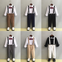 Children's strap pants set for spring and autumn, British style, for young boys and girls, suits for hosts, wedding flower children's dresses