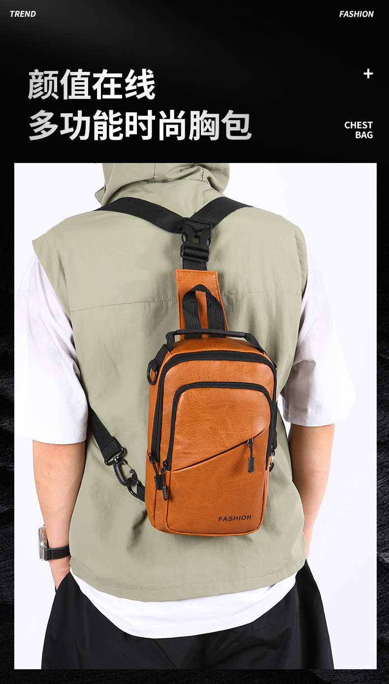 Foreign trade casual men's chest bag, password lock anti-theft motorcycle crossbody bag, outdoor simple commuting large capacity single-shoulder bag details Picture