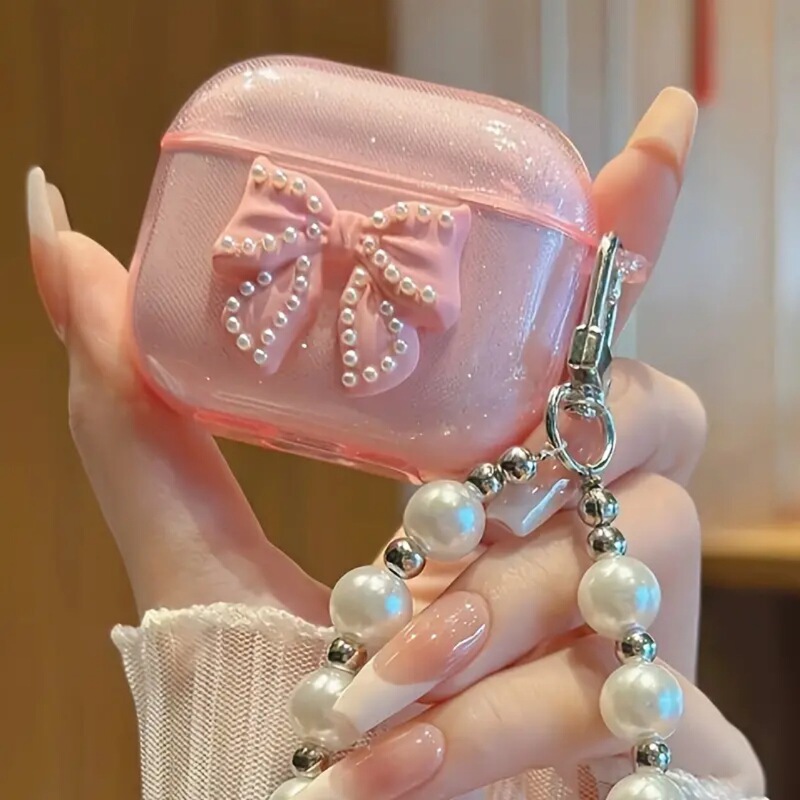 Gentle Wind Powder Bow Airpods Apple Protective Case 1 Generation Glitter Soft Case 2 Generation airpods Pro/3 Generation