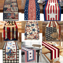 独立日纪念日新款亚马逊跨境防滑亚麻布艺复古桌旗餐桌厨房餐垫装