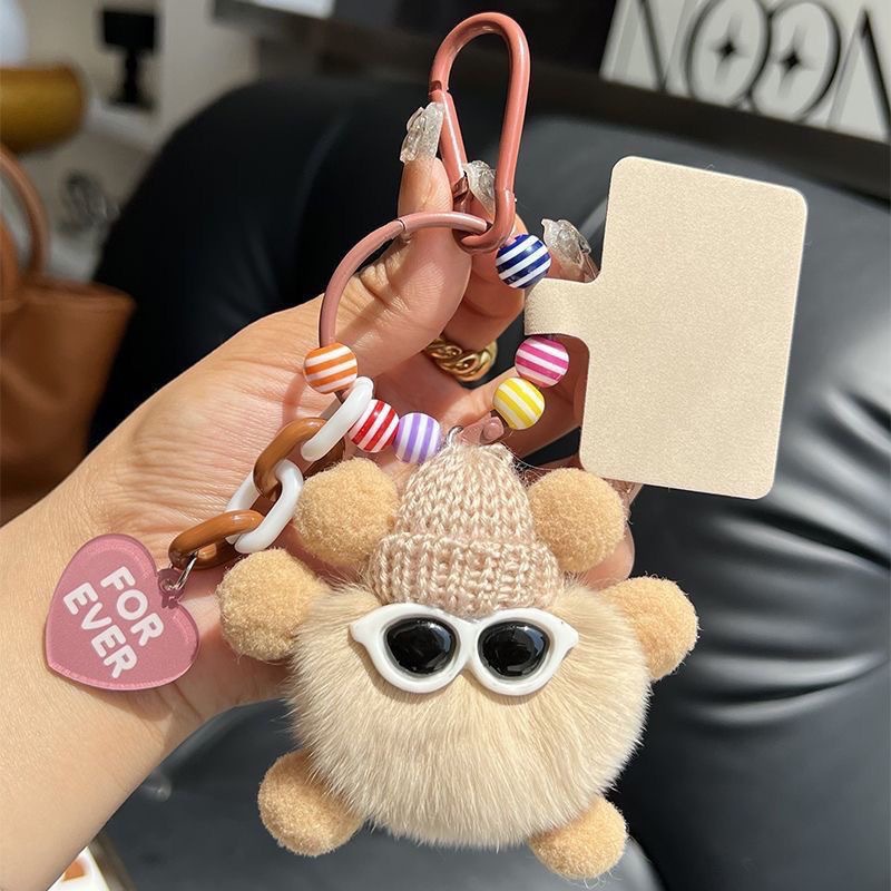 Niedlicher Rex-Kaninchenfell-Schlüsselanhänger mit kleiner Kohlekugel für das Auto, für Frauen, exquisiter Internet-Promi-Plüsch-Rucksack zum Aufhängen_voghion.com