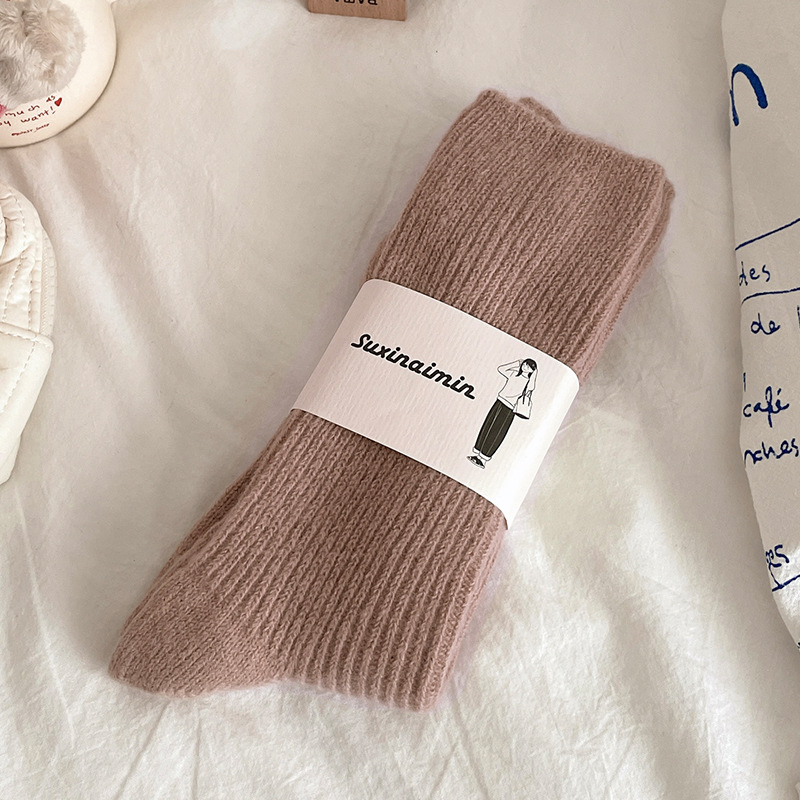 Suxinaimin invierno cordón espesado calcetines dopamina color doble aguja pila calcetines japonés cálido media pantorrilla Calcetines
