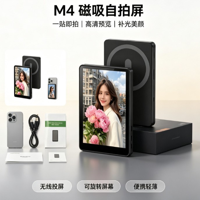 M4铝合金手机自拍投屏器同屏器散热后置直播拍照自拍投屏器蓝牙拍
