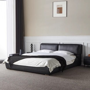 Modern Minimalist Master Bedroom King Bed 1.8m Black Luxury Leather Bed Double Bed Upholstered Bed