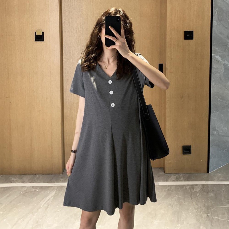 Pregnant women's summer summer clothing pregnant women stylish T-shirt fashionable color plus-size Korean version middle length trendy mom casual dress hot