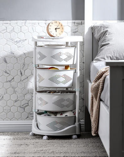 360-degree rotatable kitchen shelf floor-standing multi-layer living room household functional fruit and vegetable basket storage rack