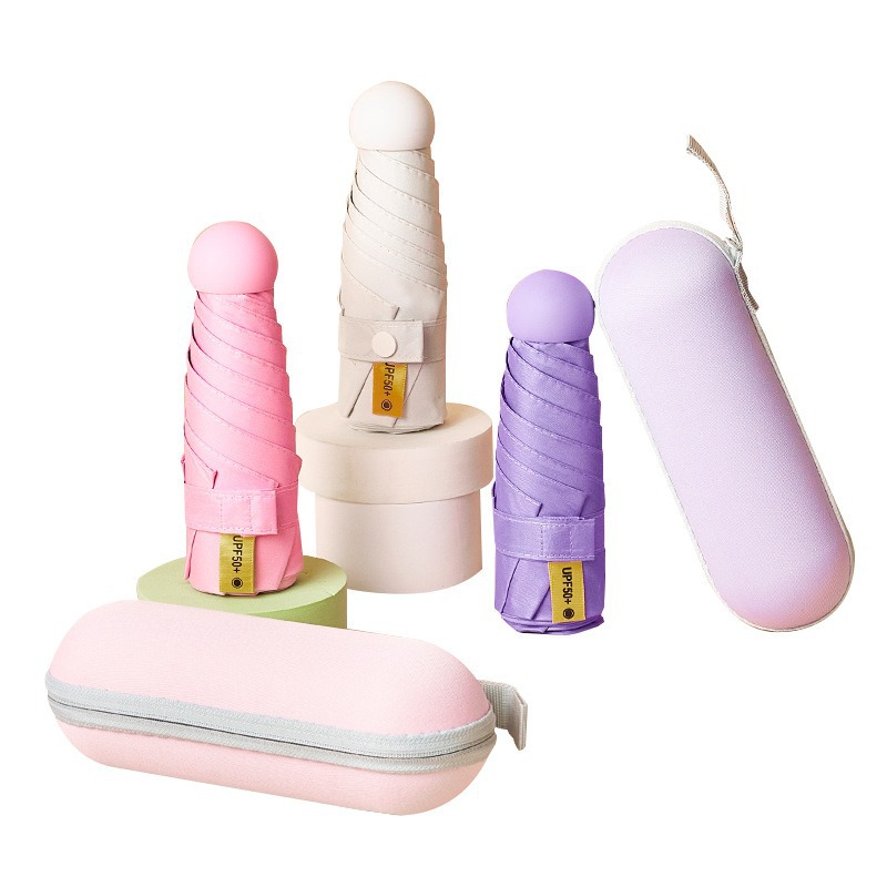 Cápsula sombrilla, protector solar, protección UV, lluvia y sol, doble uso, sombrilla plegable para mujer, pequeña y portátil, mini sombrilla de cinco pliegues