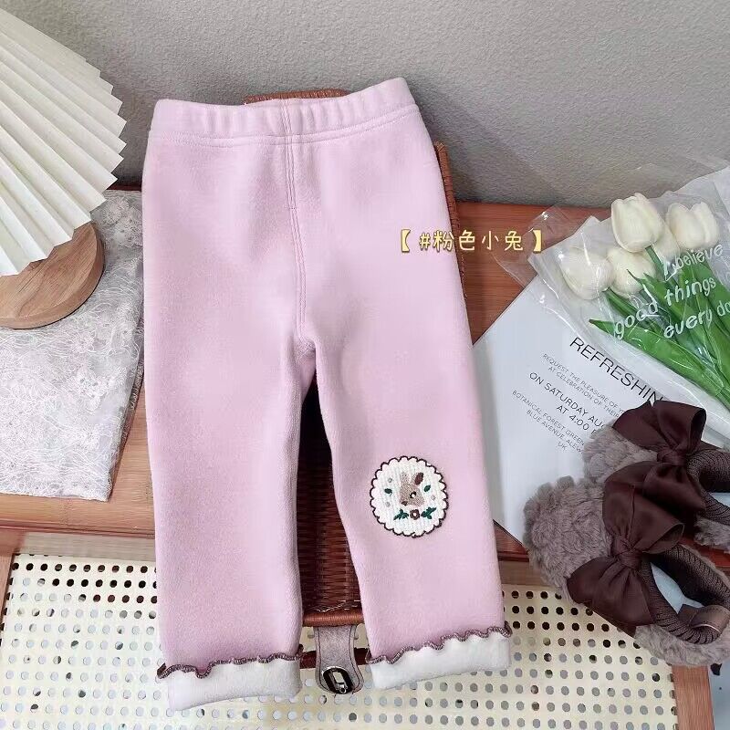 Polainas forradas de lana para niñas Otoño e Invierno Nuevo bebé prendas de vestir exteriores de estilo occidental niña todo-fósforo cálido pantalones de terciopelo de una pieza