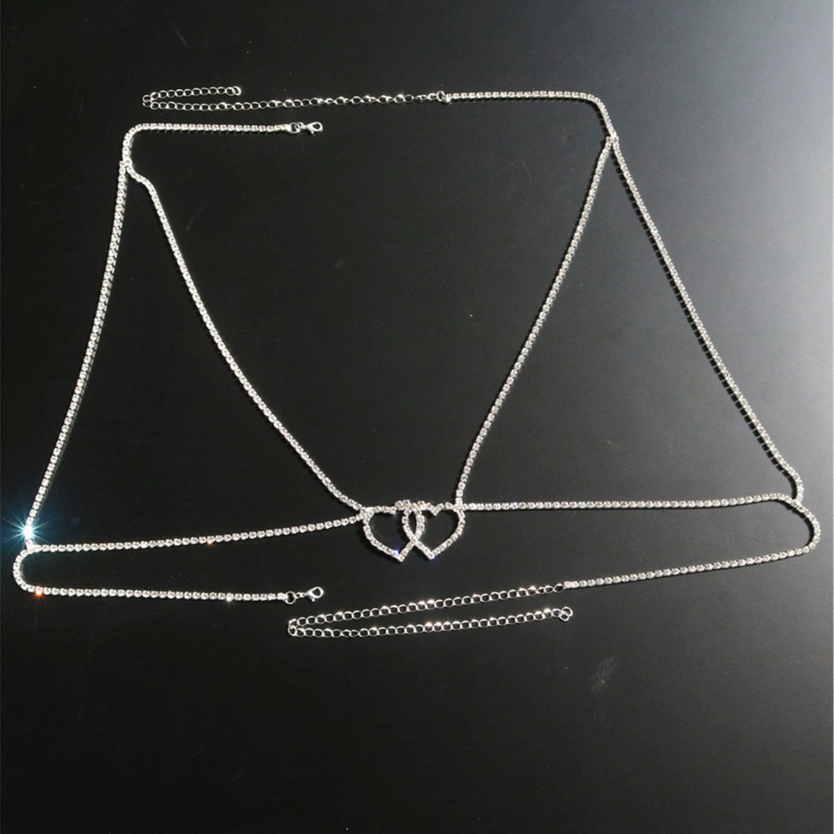 Спид-стор взрыв полый двойной любовный цепь грудная цепь европейское и американское ночное клубное украшение сексуальная бриллиантовая цепь на тело