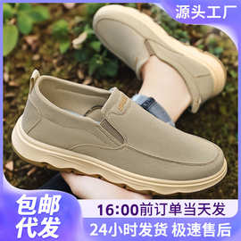老北京布鞋男春款懒人一脚蹬休闲鞋时尚百搭男鞋浅口透气工装鞋男