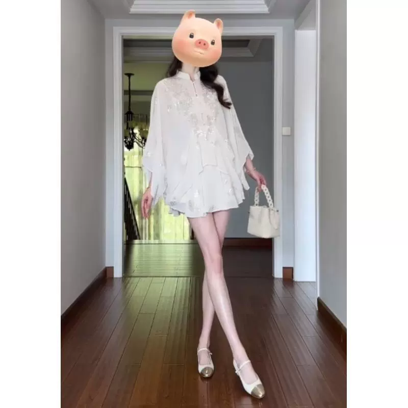 Новый китайский национальный костюм, элегантный и красивый комплект из топа-накидки, юбки и брюк, летний стиль 2025 года.