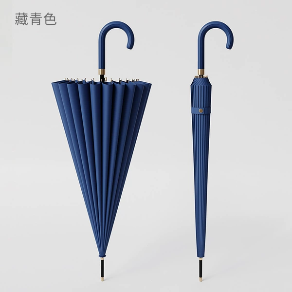 24 ribs enlarged automatic curved handle business umbrella - navy blue (fiber tough ribs)