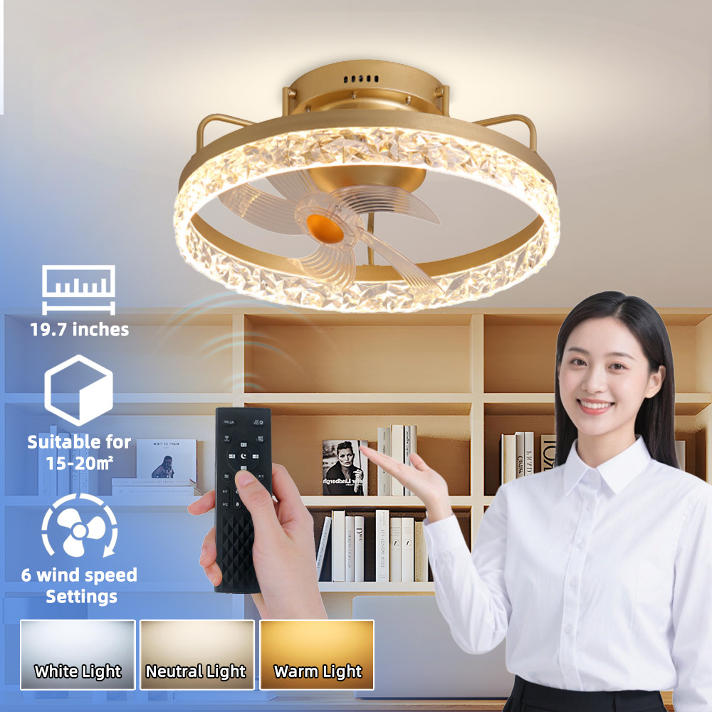 Lujo ligero ventilador de techo lámpara moderna simple sala de estar dormitorio ventilador de techo lámpara de control remoto transfronterizo exclusivo para comercio exterior
