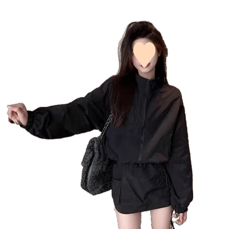 立领晒外套女2025夏季新款宽松抽绳短款休闲开衫拉链夹克上衣|undefined