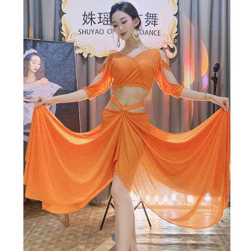 Belly dance practice clothes  new set autumn water gauze hot diamond oriental dance dance costume fairy style performance costume