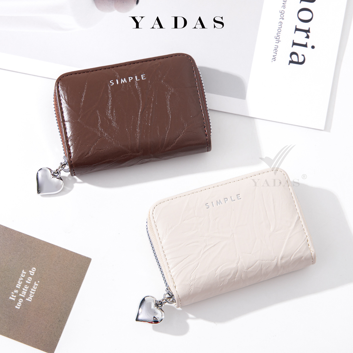 YADAS nueva cremallera mini moda textura explosiva agrietada color sólido multi-cartón órgano damas PU bolsa de tarjetas al por mayor