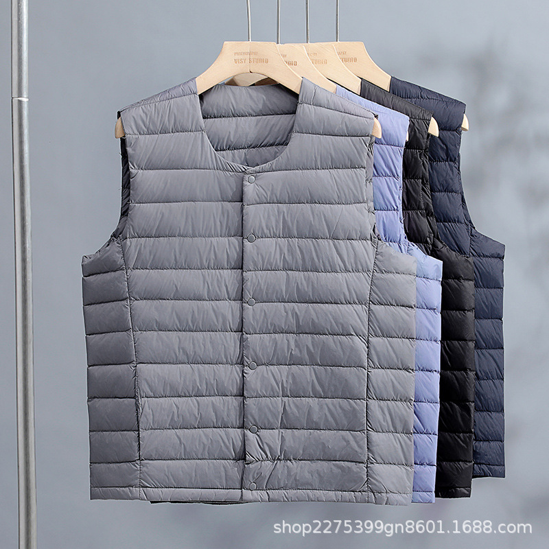 2024 Fall/Winter New Men's V-Neck Crewneck Lightweight Vest Light Down Jacket Liner plus size Jacket Tide
