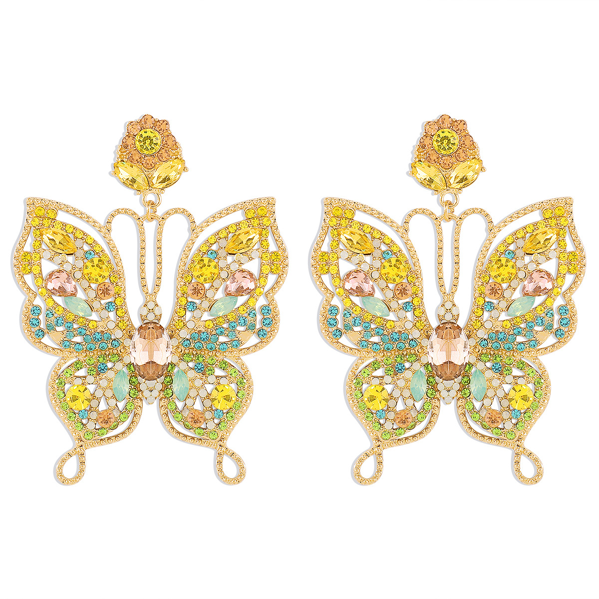 Orecchini a farfalla vuoti in stile corte medievale di design Orecchini di lusso leggeri e pesanti esagerati retrò femminili_voghion.com