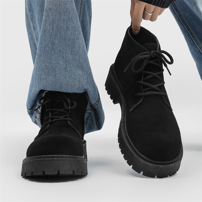 ShoeVault Men's Martin Autumn New High-top Thick-soled Derby Retro Suede Workwear Fashion Trend Yellow Boots_voghion.com